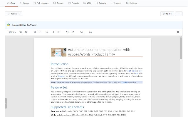 Aspose GitHub DocViewer  from Chrome web store to be run with OffiDocs Chromium online