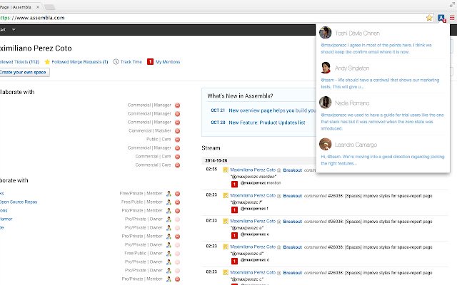 Assembla Mentions  from Chrome web store to be run with OffiDocs Chromium online
