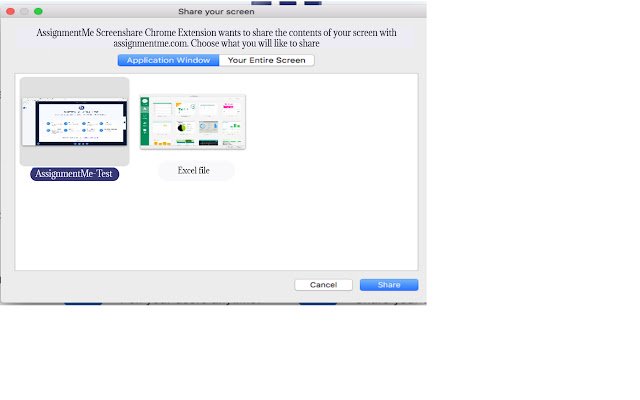 Ang AssignmentMe Screenshare Extension mula sa Chrome web store na tatakbo sa OffiDocs Chromium online