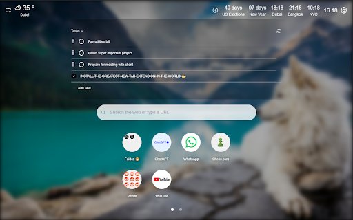Astirna New Tab  from Chrome web store to be run with OffiDocs Chromium online