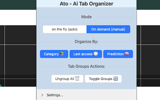 ATO AI Tab Organizer  from Chrome web store to be run with OffiDocs Chromium online
