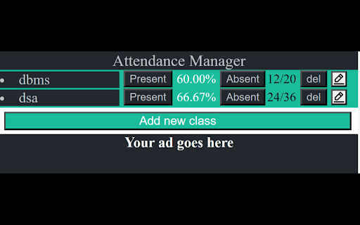 Attendance Manager  from Chrome web store to be run with OffiDocs Chromium online