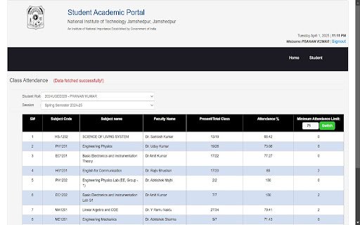 Attendance Seeker  from Chrome web store to be run with OffiDocs Chromium online