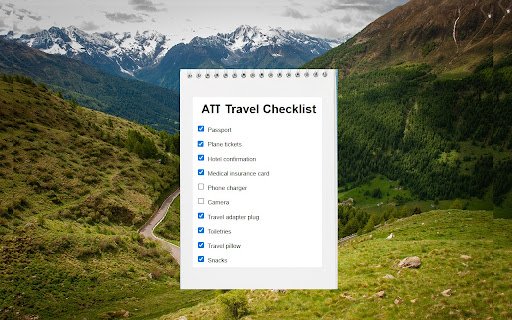ATT Travel Checklist  from Chrome web store to be run with OffiDocs Chromium online