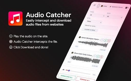 Audio Catcher  from Chrome web store to be run with OffiDocs Chromium online
