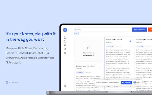 AudioNotes  from Chrome web store to be run with OffiDocs Chromium online