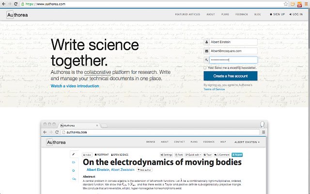 Authorea | Write Science Together  from Chrome web store to be run with OffiDocs Chromium online