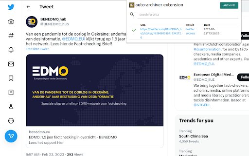 Auto archiver extension  from Chrome web store to be run with OffiDocs Chromium online