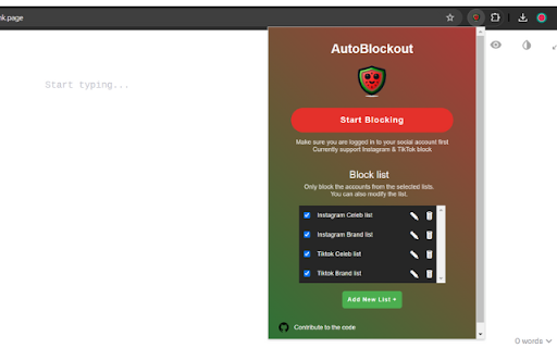 AutoBlockout  from Chrome web store to be run with OffiDocs Chromium online