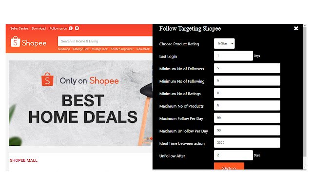 Auto Follow Targeting Shopee mula sa Chrome web store na tatakbo sa OffiDocs Chromium online