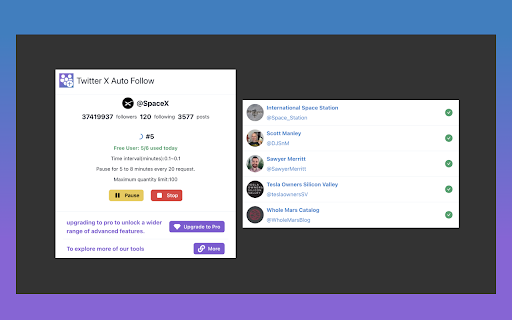 Auto Follow Unfollow for Twitter X  from Chrome web store to be run with OffiDocs Chromium online