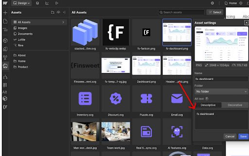 Auto Generate Alt Text in Webflow  from Chrome web store to be run with OffiDocs Chromium online