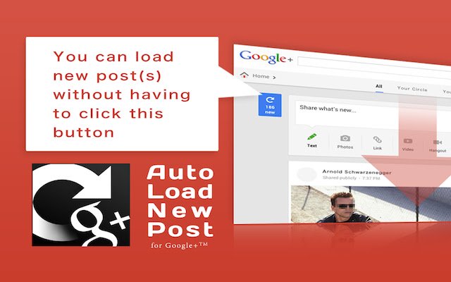 OffiDocs Chromium ഓൺലൈനിൽ പ്രവർത്തിപ്പിക്കുന്നതിന് Chrome വെബ് സ്റ്റോറിൽ നിന്ന് Google+™-നുള്ള പുതിയ പോസ്റ്റുകൾ സ്വയമേവ ലോഡ് ചെയ്യുക