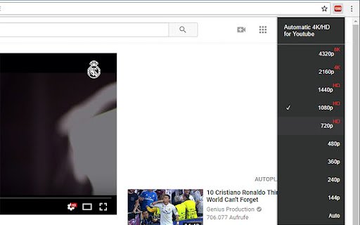 Automatic 4K/HD for Youtube  from Chrome web store to be run with OffiDocs Chromium online