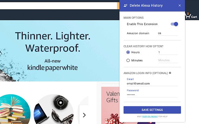 Automatically delete Amazon Alexa history  from Chrome web store to be run with OffiDocs Chromium online