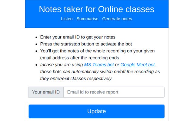 Auto Notes taker for Online classes  from Chrome web store to be run with OffiDocs Chromium online