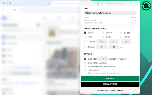Auto Page Reloader  from Chrome web store to be run with OffiDocs Chromium online