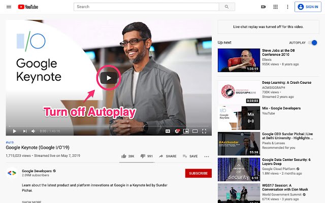 Autoplay Stopper para YouTube de Chrome web store para ejecutarse con OffiDocs Chromium en línea