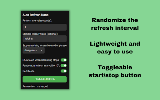 Auto Refresh Nano  from Chrome web store to be run with OffiDocs Chromium online