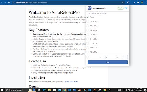AutoReloadPro  from Chrome web store to be run with OffiDocs Chromium online
