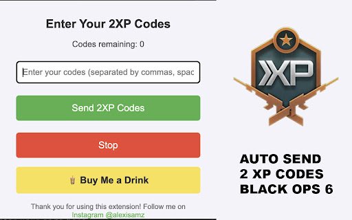 Auto Send 2xp Codes Black ops 6  from Chrome web store to be run with OffiDocs Chromium online