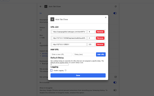 Auto Tab Close  from Chrome web store to be run with OffiDocs Chromium online