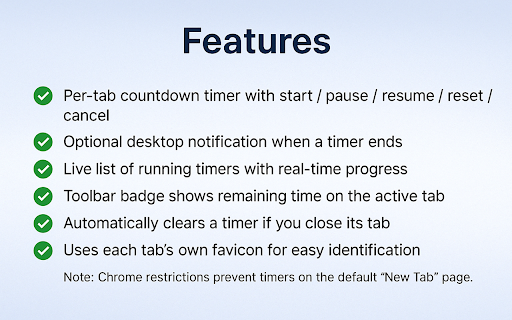Auto Tab Timer  from Chrome web store to be run with OffiDocs Chromium online