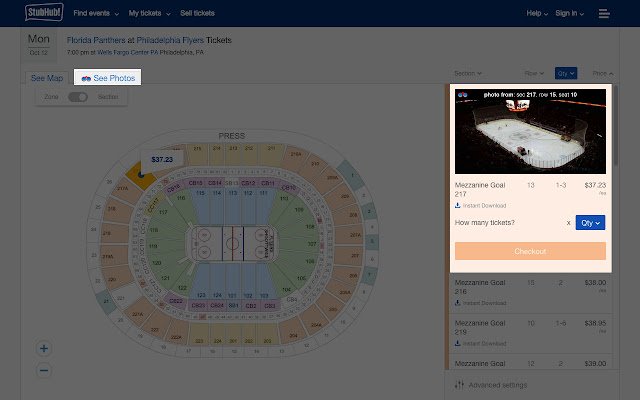 Une vue de mon siège sur StubHub ! de la boutique en ligne Chrome à exécuter avec OffiDocs Chromium en ligne