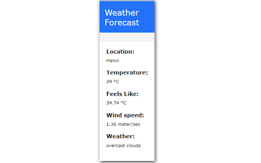 aWeather Forecast Extension  from Chrome web store to be run with OffiDocs Chromium online