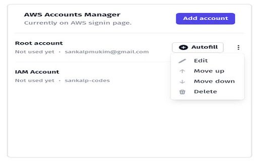 AWS Accounts Manager  from Chrome web store to be run with OffiDocs Chromium online