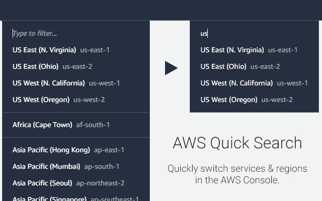 ক্রোম ওয়েব স্টোর থেকে AWS দ্রুত অনুসন্ধান OffiDocs Chromium অনলাইনে চালানো হবে