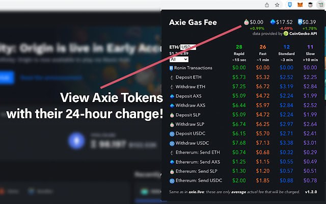 OffiDocs Chromium 온라인과 함께 실행되는 Chrome 웹 스토어의 Axie 가스 요금