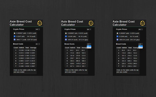 Axie infinity breed cost calculator  from Chrome web store to be run with OffiDocs Chromium online