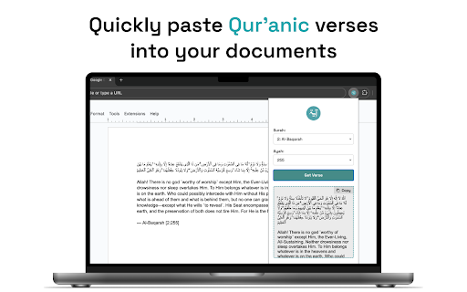 Ayah | Copy a verse from the Quran from Chrome web store to be run with OffiDocs Chromium online Ayah | Copy a verse from the Quran from Chrome web store to be run with OffiDocs Chromium online