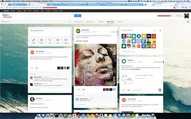 Chrome ウェブストアからの Google™ ホームページと Google+ を OffiDocs Chromium online で実行するための背景