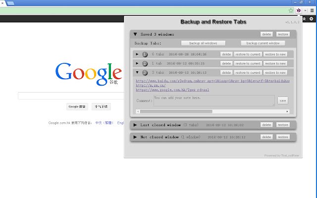 Backup and Restore Tabs  from Chrome web store to be run with OffiDocs Chromium online