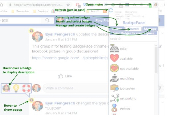 BadgeFace  from Chrome web store to be run with OffiDocs Chromium online