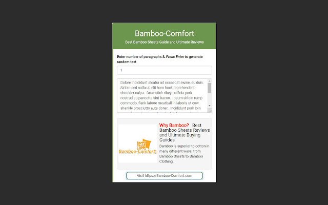Générateur de texte aléatoire Bamboo Comforts ! depuis la boutique en ligne Chrome pour être exécuté avec OffiDocs Chromium en ligne