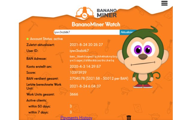 BananoMiner Watch  from Chrome web store to be run with OffiDocs Chromium online