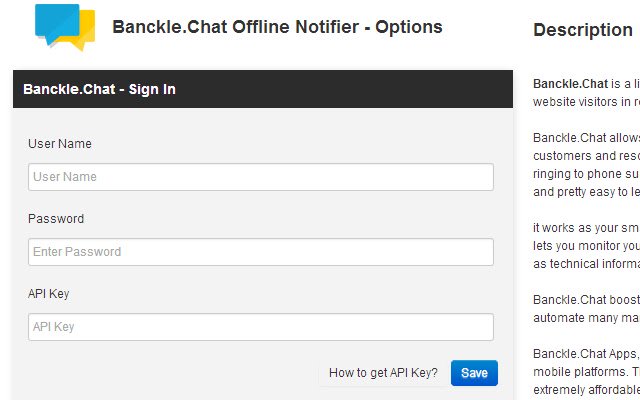 Trình thông báo ngoại tuyến Banckle.Chat từ cửa hàng Chrome trực tuyến sẽ chạy với OffiDocs Chrome trực tuyến