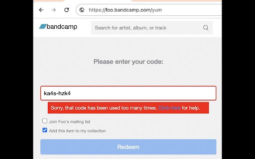 Bandcamp redeemer  from Chrome web store to be run with OffiDocs Chromium online