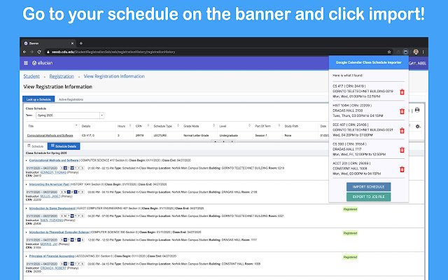 Banner GCal Schedule Importer  from Chrome web store to be run with OffiDocs Chromium online