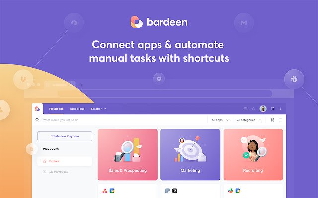 Bardeen автоматизирует рабочие процессы одним щелчком мыши из интернет-магазина Chrome для запуска с помощью OffiDocs Chromium онлайн.