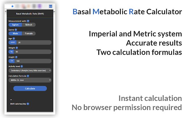 Basal Metabolic Rate (BMR) Calculator  from Chrome web store to be run with OffiDocs Chromium online
