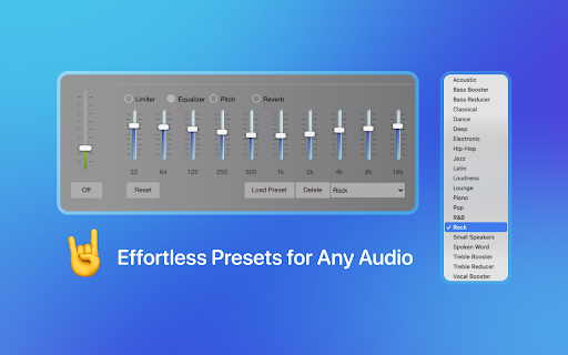 Bass Boost  Audio EQ Amplifier  from Chrome web store to be run with OffiDocs Chromium online