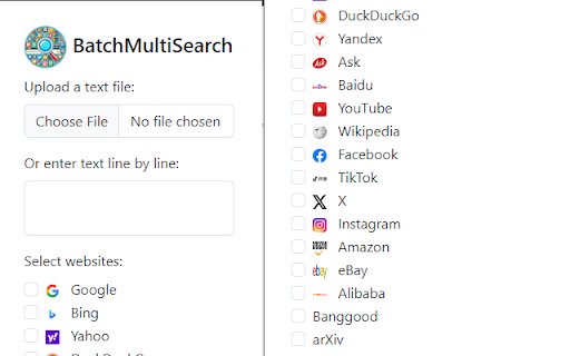 BatchMultiSearch  from Chrome web store to be run with OffiDocs Chromium online