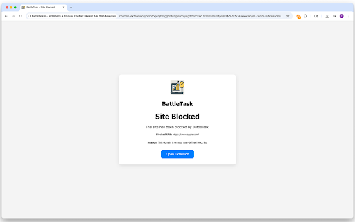 BattleTaskAI AI Website Youtube Content Blocker AI Web Analytics from Chrome web store to be run with OffiDocs Chromium online BattleTaskAI AI Website Youtube Content Blocker AI Web Analytics from Chrome web store to be run with OffiDocs Chromium online