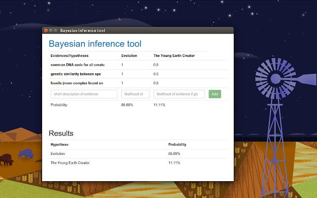 Bayesian inference tool  from Chrome web store to be run with OffiDocs Chromium online