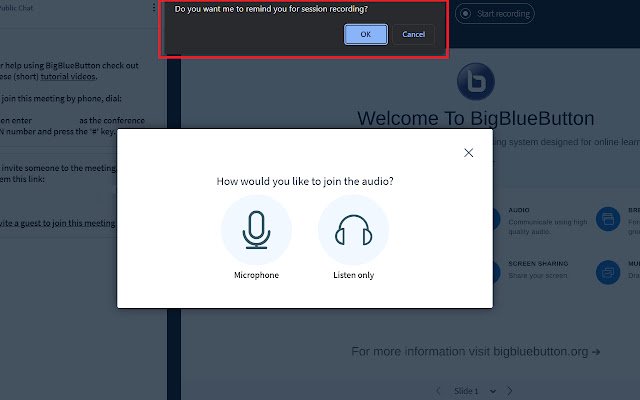 BBB recording reminder  from Chrome web store to be run with OffiDocs Chromium online