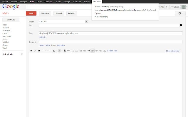 Chrome ウェブストアからの Bcc Me for Gmail™ を OffiDocs Chromium online で実行